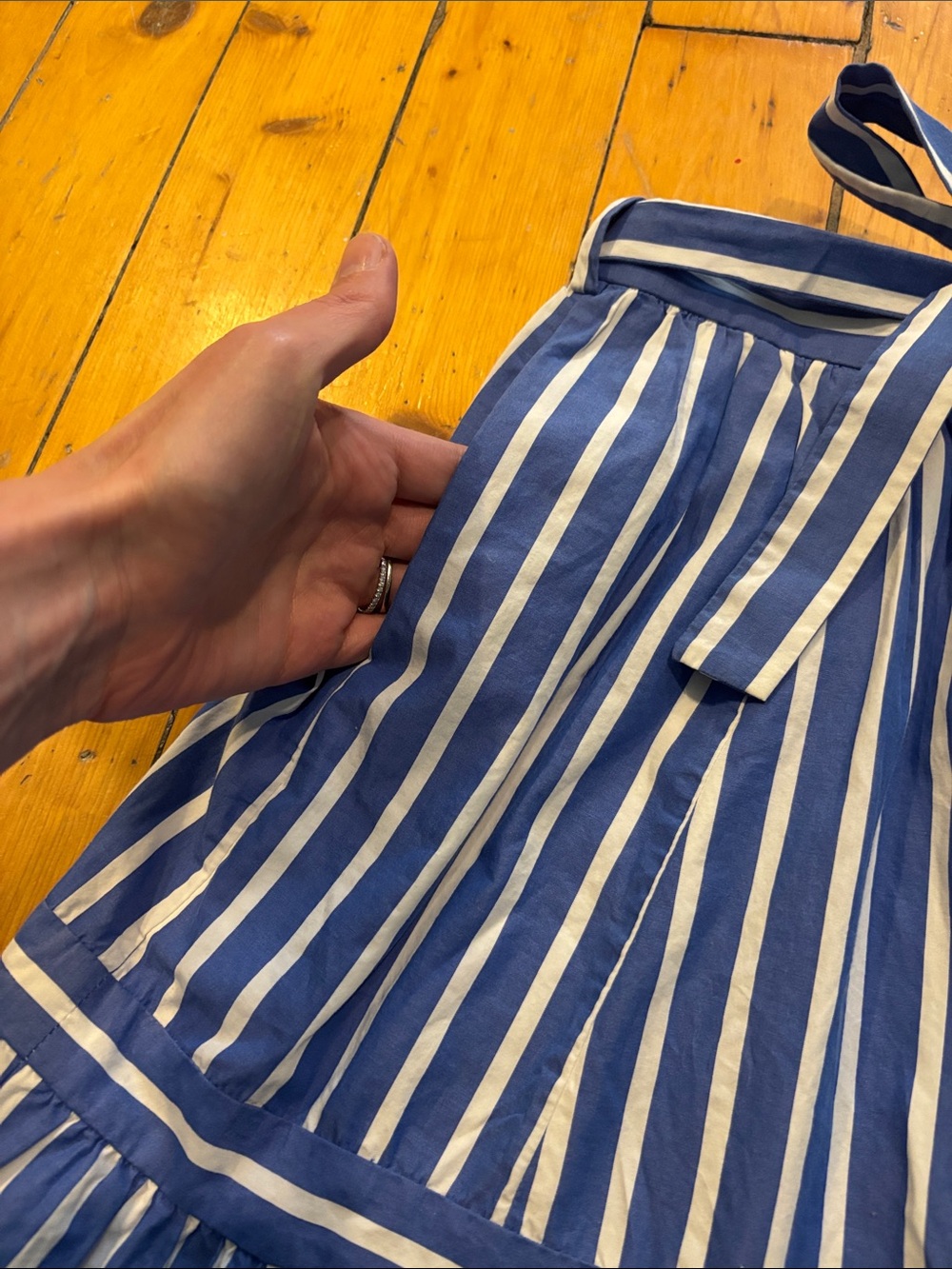 J. Crew Blue and White Striped Button-Front Midi Skirt with Tie Waist - Picture 3 of 8